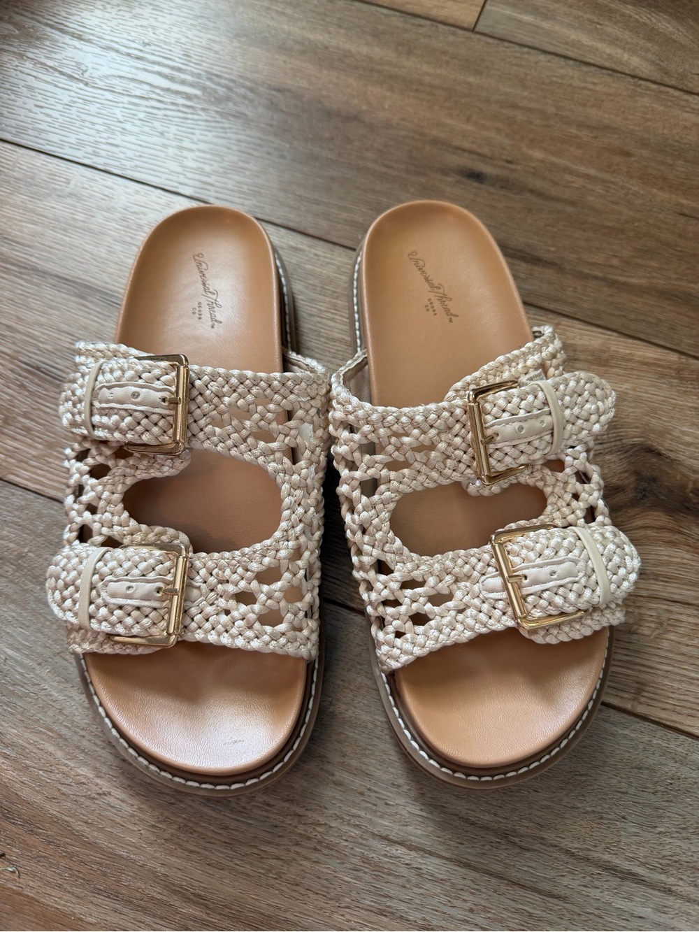 Target Cream Braided Double-Buckle Slide Sandals